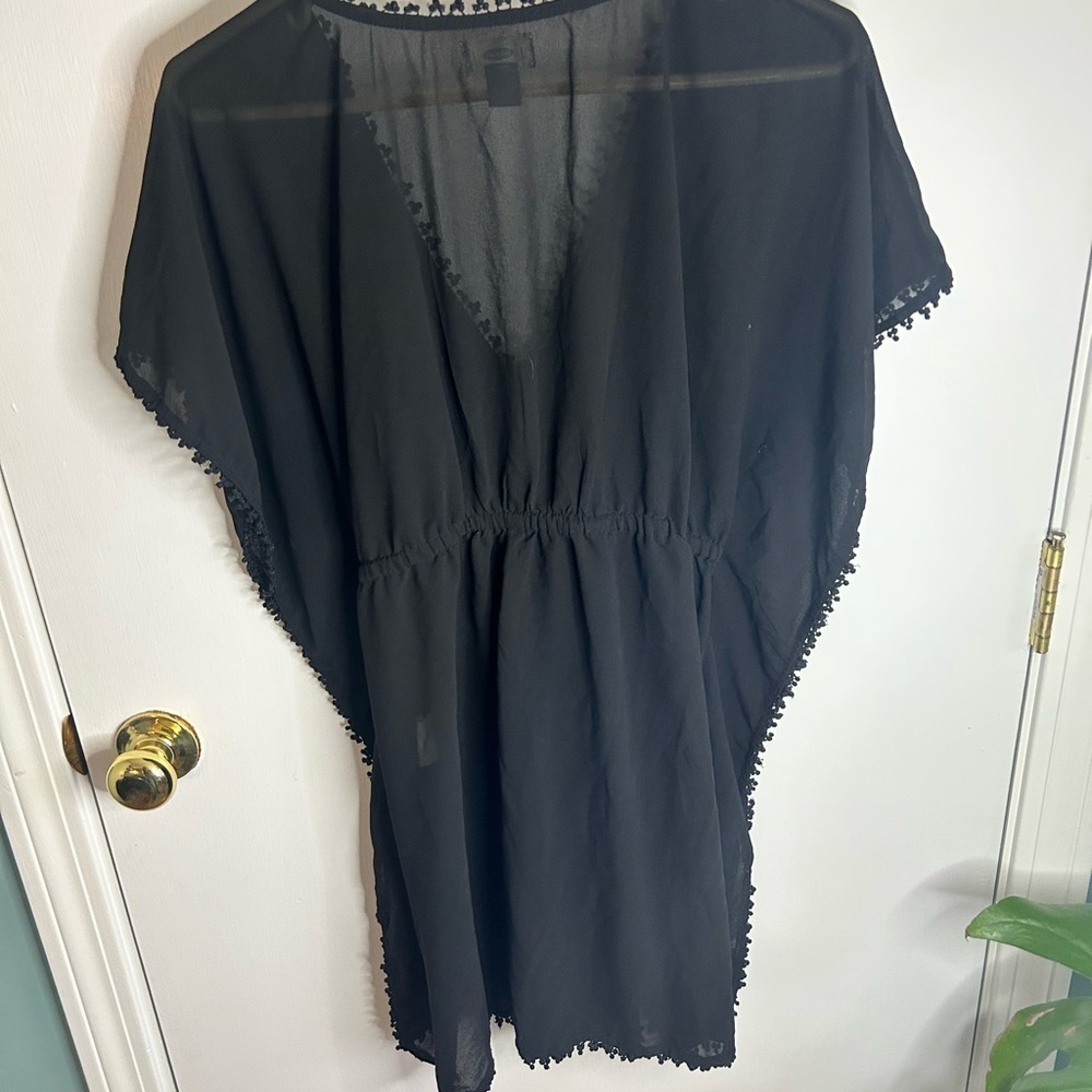 Vintage 00s Old Navy Black Tassel Trim Swim Cover Up Dress | Size M - Picture 2 of 4